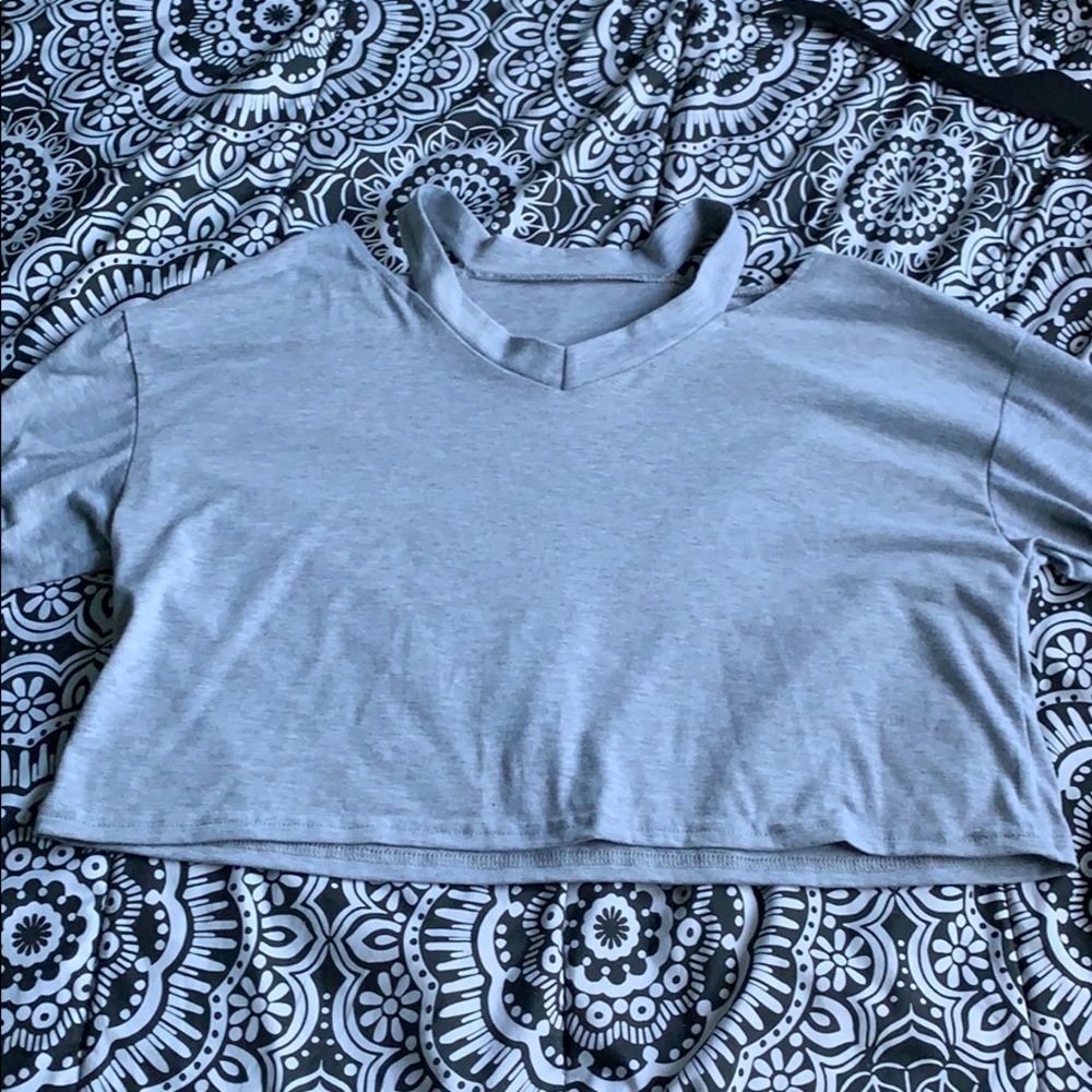 Gray cut out crop top